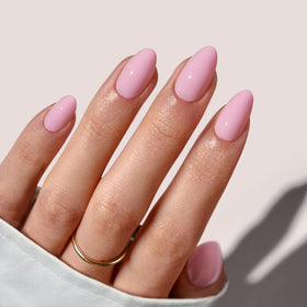 BTArtbox Press On Nails Baby Pink Short Almond front view