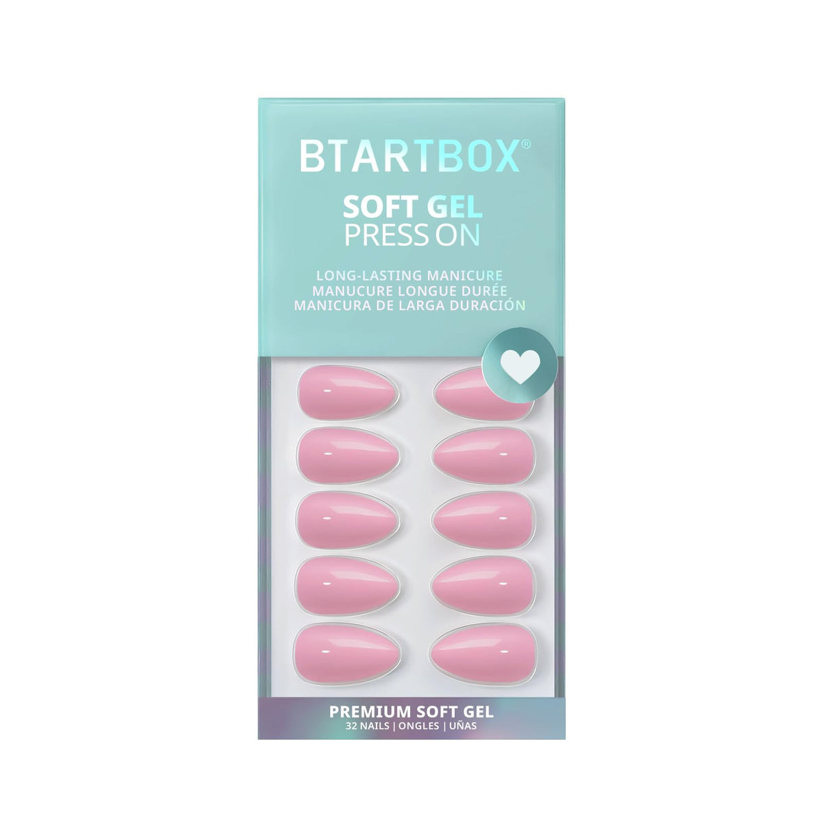 BTArtbox Press On Nails Baby Pink Short Almond sizes displayed