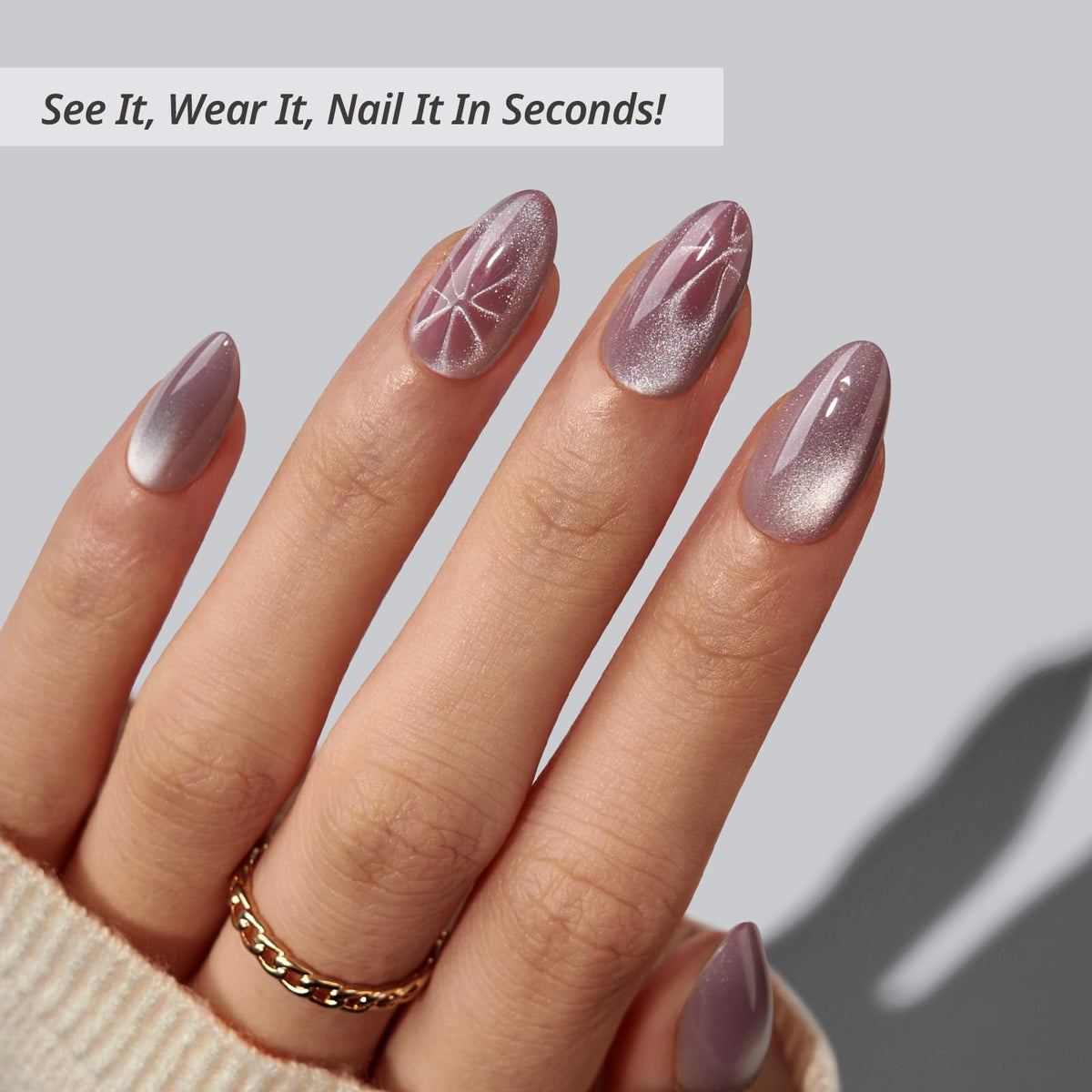 BTArtbox Press On Nails Berry Spark side view with sparkle finish