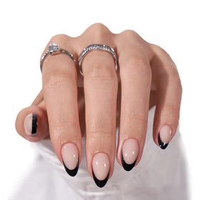 BTArtbox Press On Nails Black French Short Almond front view