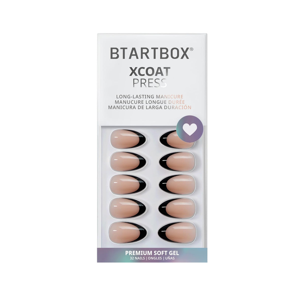 BTArtbox Press On Nails Black French Short Almond with nail glue and accessories
