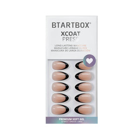 BTArtbox Press On Nails Black French Short Almond with nail glue and accessories