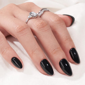 BTArtbox Press On Nails Black Velvet Short Almond front view