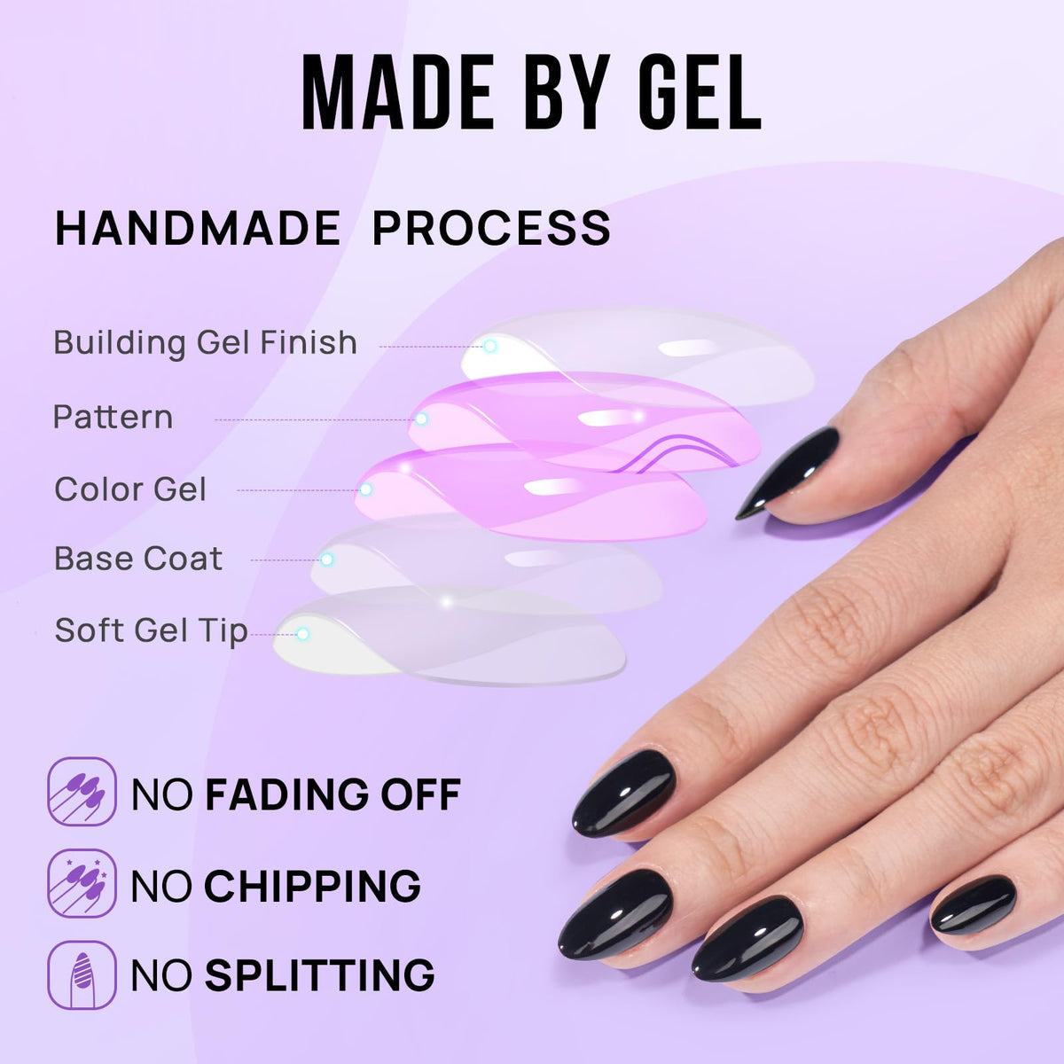 BTArtbox Press On Nails Black Velvet Short Almond in use