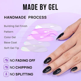 BTArtbox Press On Nails Black Velvet Short Almond in use