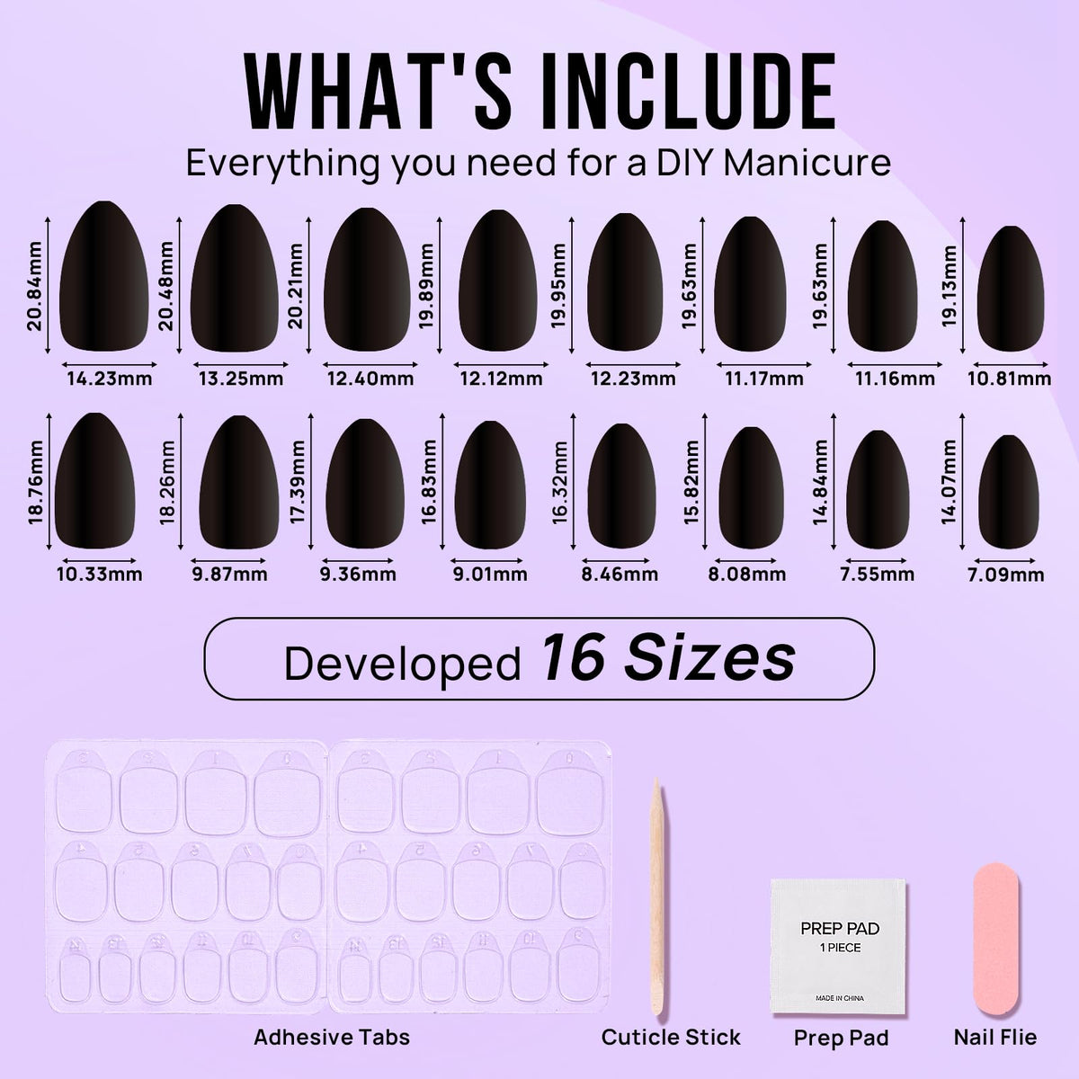 BTArtbox Press On Nails Black Velvet Short Almond nail glue and accessories