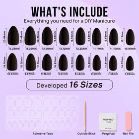 BTArtbox Press On Nails Black Velvet Short Almond nail glue and accessories