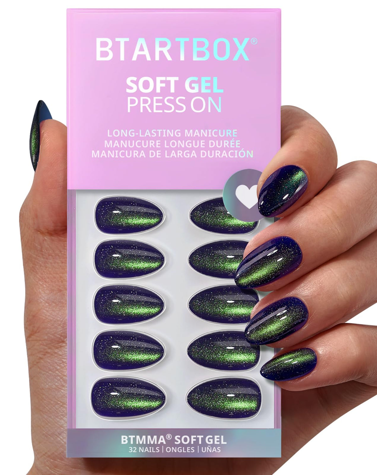 BTArtbox Press On Nails blue cateye front view