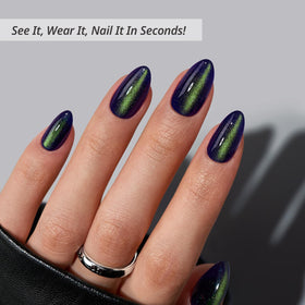 BTArtbox Press On Nails blue cateye side view