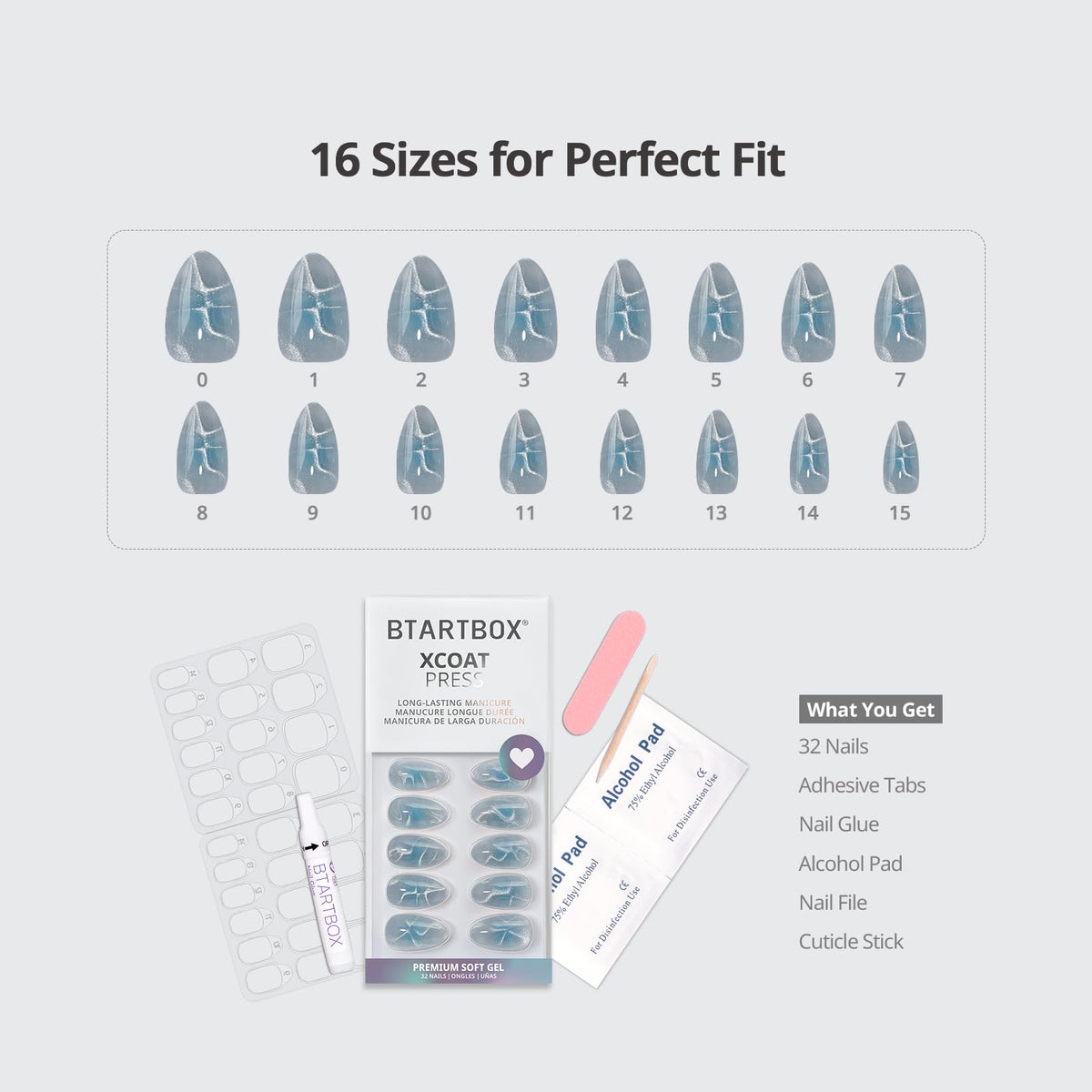 BTArtbox Press On Nails Blue Mirage application guide
