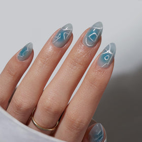 BTArtbox Press On Nails Blue Mirage front view