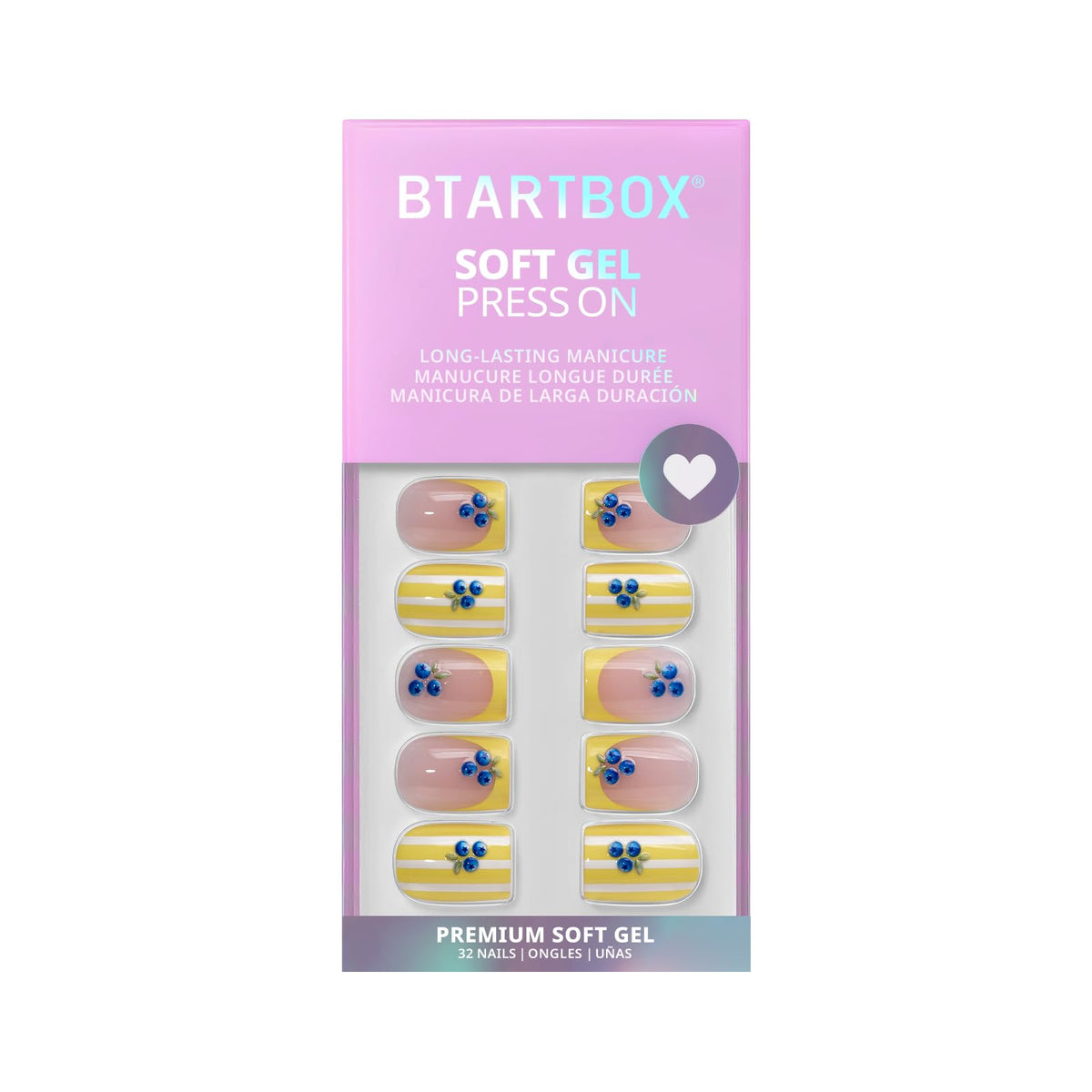 BTArtbox Press On Nails Blueberry Rain with nail file and wooden stick