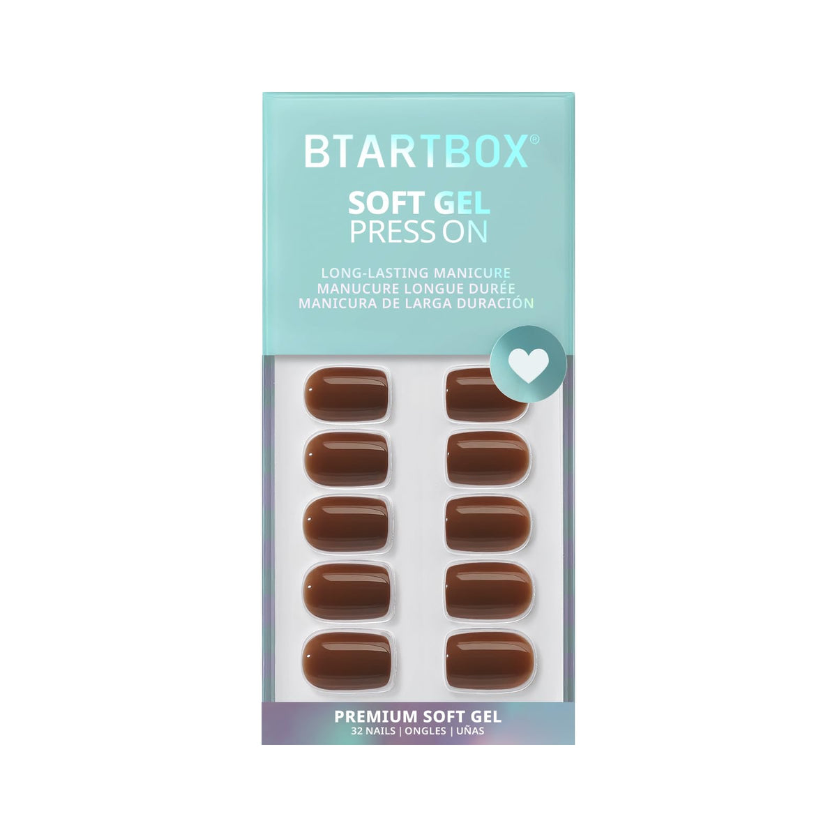BTArtbox Press On Nails Bold Brew Short Square with alcohol pads and wooden stick