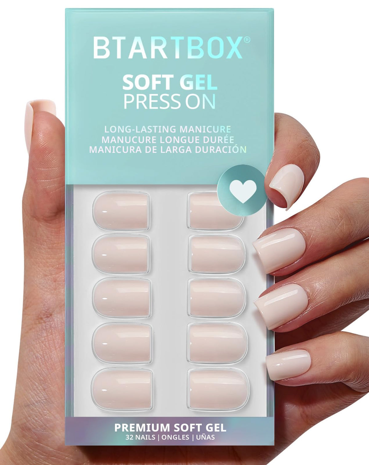BTArtbox Press On Nails Brief Nude Short Square front view