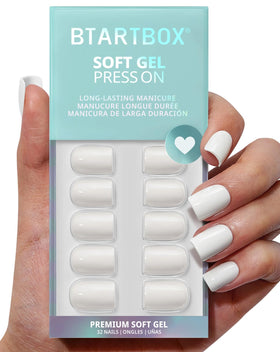 BTArtbox Press On Nails bright white short square front view
