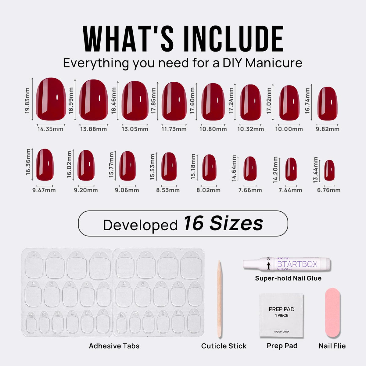 BTArtbox Press On Nails Cardinal Short Oval Dark Red application guide