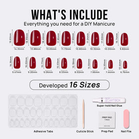 BTArtbox Press On Nails Cardinal Short Oval Dark Red application guide