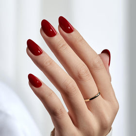 BTArtbox Press On Nails Cardinal Short Oval Dark Red close-up