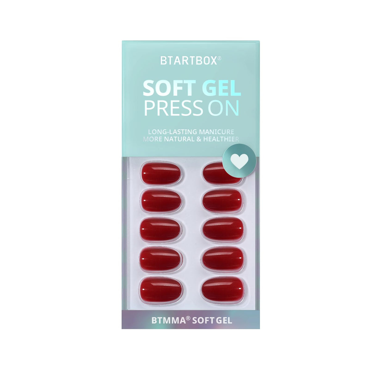 BTArtbox Press On Nails Cardinal Short Oval Dark Red with accessories
