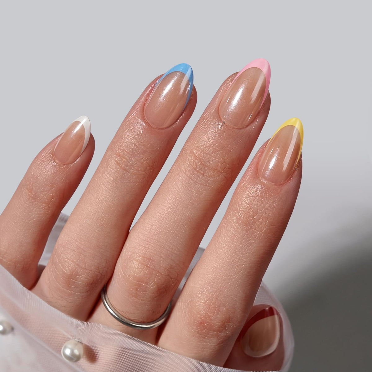 BTArtbox Press On Nails Cha-Cha Short Almond colorful French tip