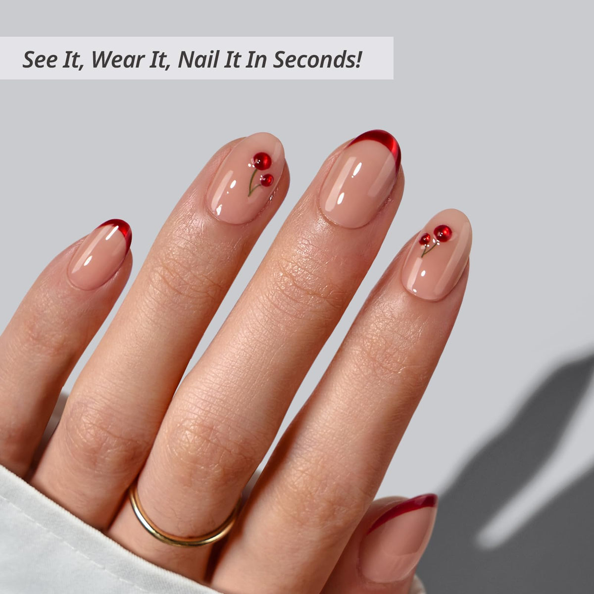 BTArtbox Press On Nails Cherry Charm packaging showing included items