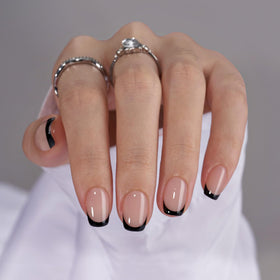 BTArtbox Press On Nails classic black short square French tip front view