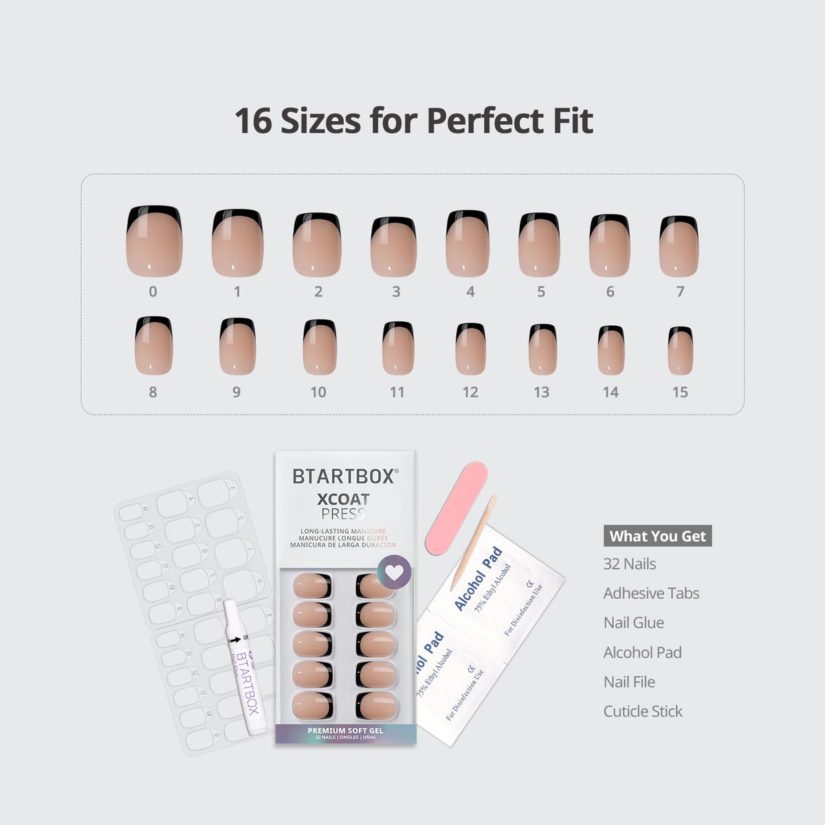 BTArtbox Press On Nails classic black short square French tip lifestyle scene