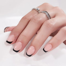 BTArtbox Press On Nails classic black short square French tip packaging