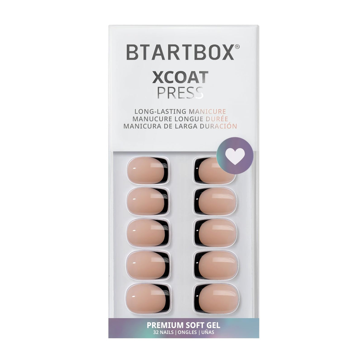 BTArtbox Press On Nails classic black short square French tip with included nail glue