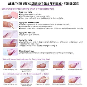 BTArtbox Press On Nails Classic French Short Square with alcohol pads and file