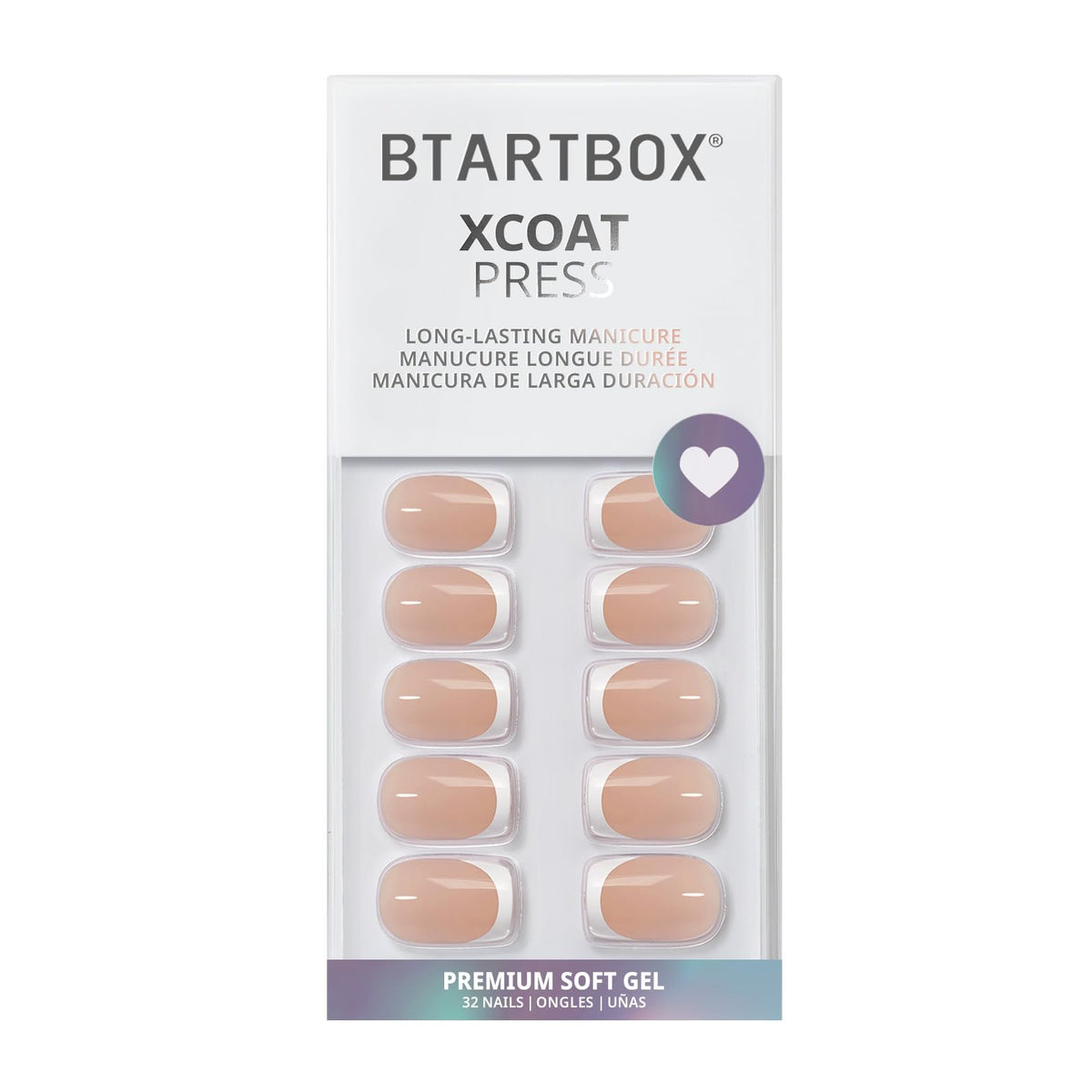 BTArtbox Press On Nails Classic White Short Square French Tip with nail glue and accessories