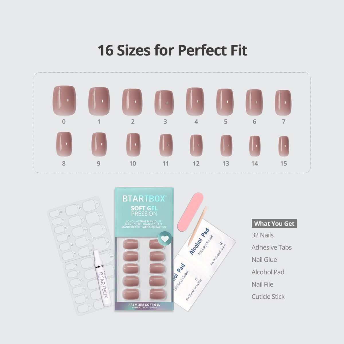 BTArtbox Press On Nails Clay Kiss Short Square nail glue