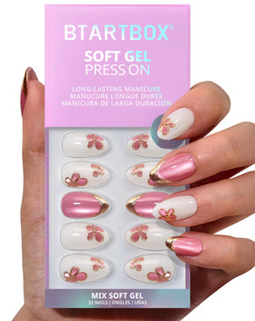 BTArtbox Press On Nails Confetti Petals short almond design front view