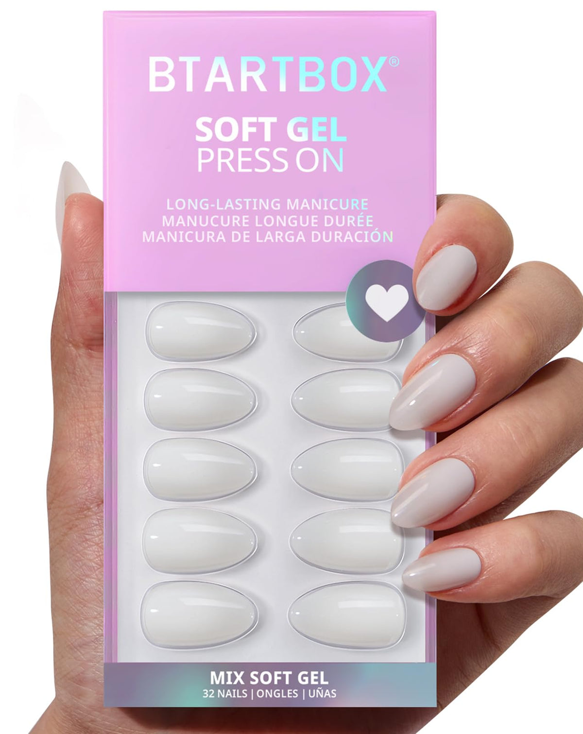 BTArtbox Press On Nails Cream Puff packaging with included accessories