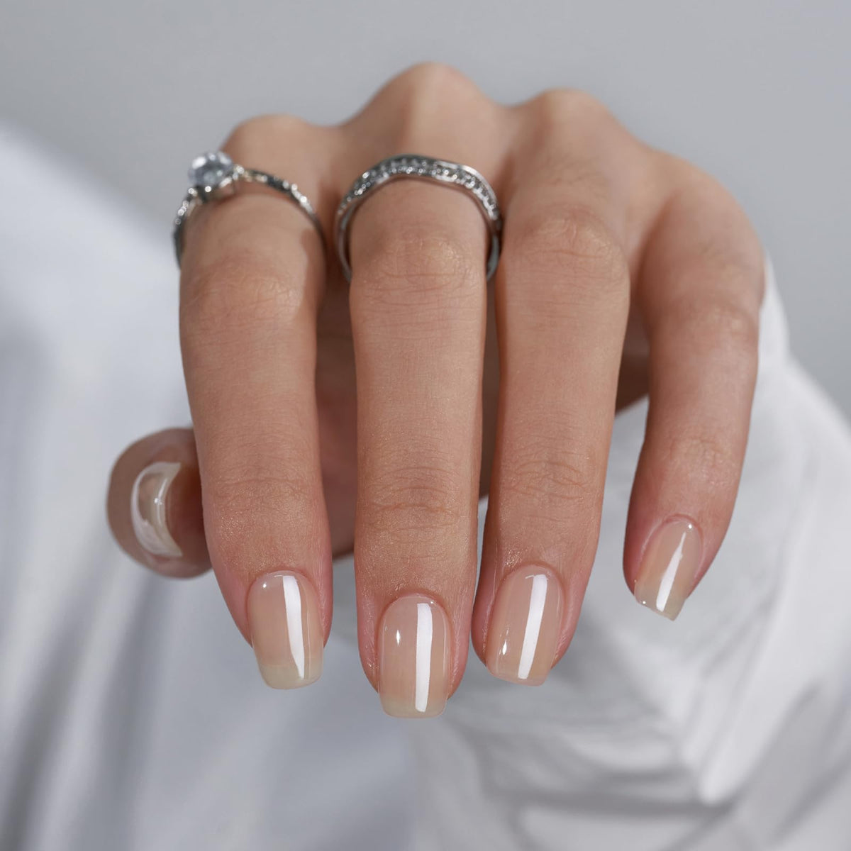 BTArtbox Press On Nails Cream Soda short square brown chrome front view