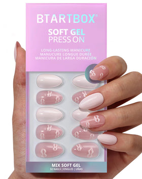 BTArtbox Press On Nails Dainty Kiss front view with 3D pink lip design