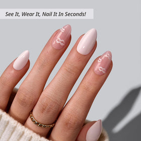 BTArtbox Press On Nails Dainty Kiss side view showcasing almond shape