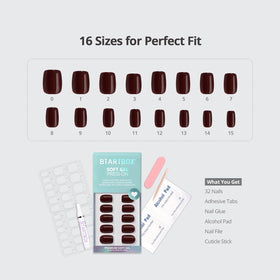 BTArtbox Press On Nails Dark Cocoa with nail glue and accessories