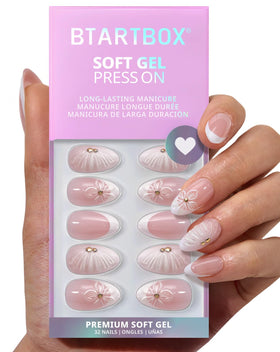 BTArtbox Press On Nails Dew-Kissed Bud front view with French tip design