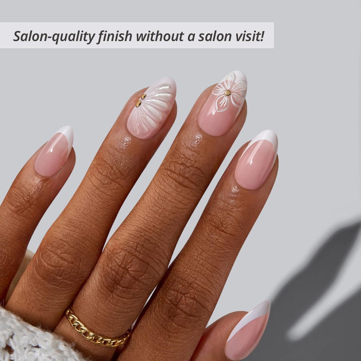 BTArtbox Press On Nails Dew-Kissed Bud side view showcasing nail thickness