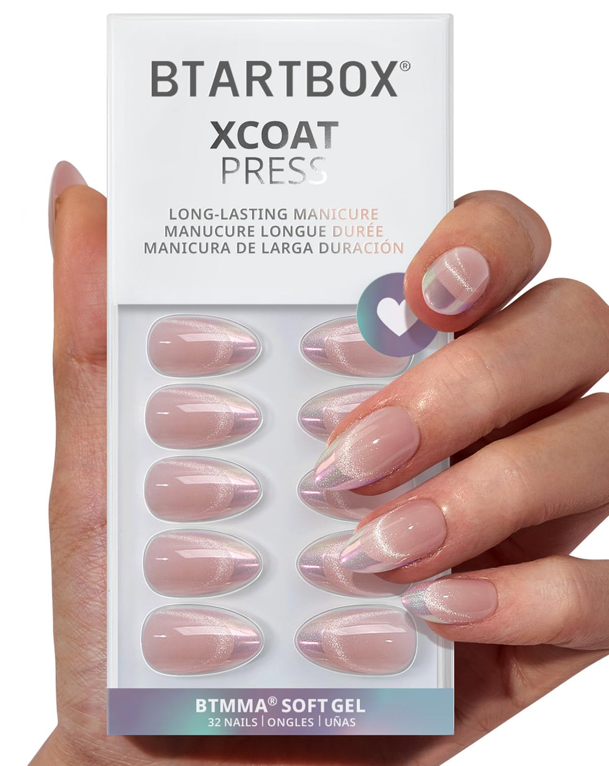 BTArtbox Press On Nails Diamond Dust front view with pink French tips