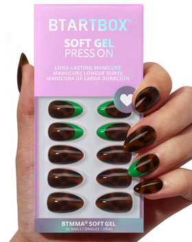 BTArtbox Press On Nails Emerald Code front view with tortoiseshell design