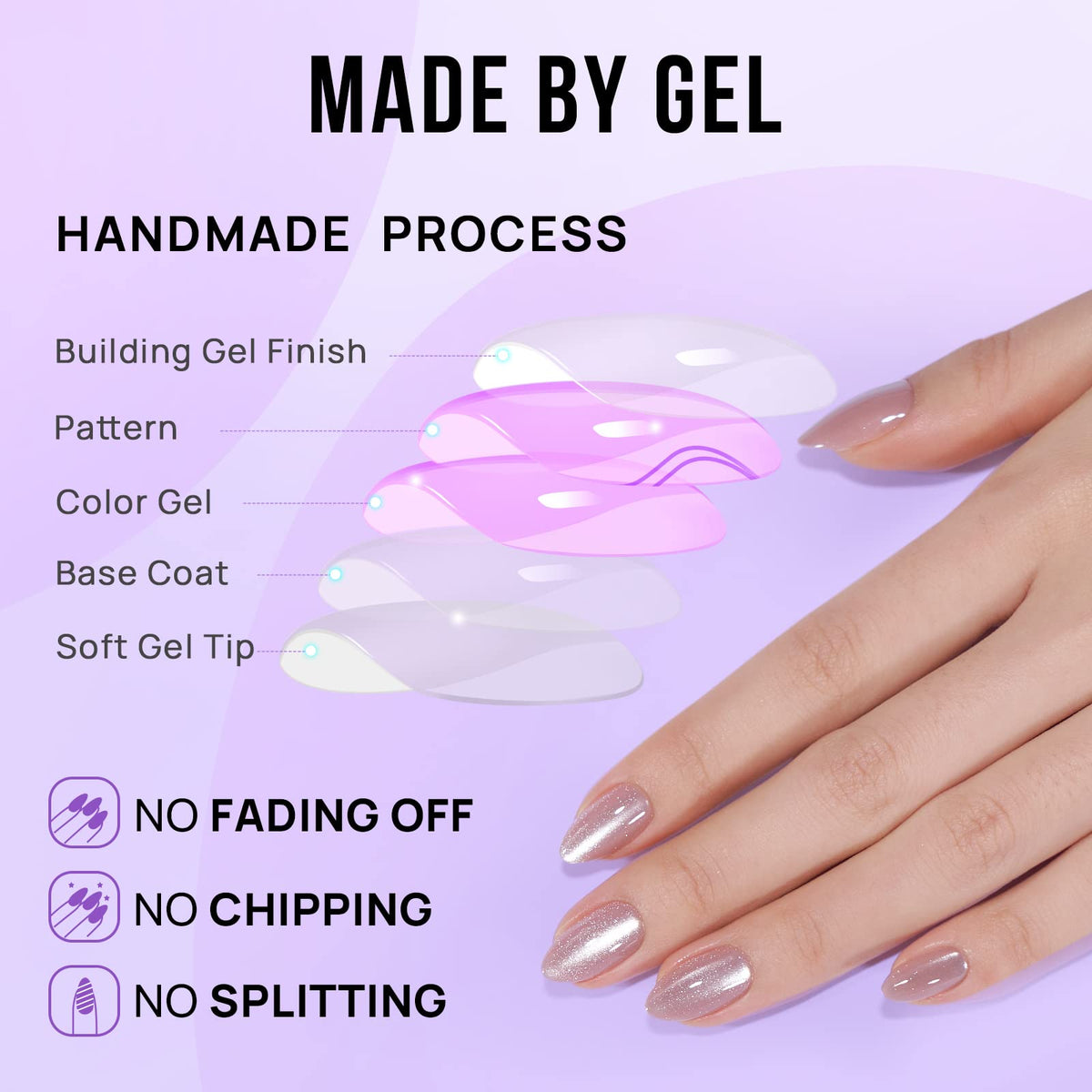 BTArtbox Press On Nails Falling Star Cat Eye with nail glue