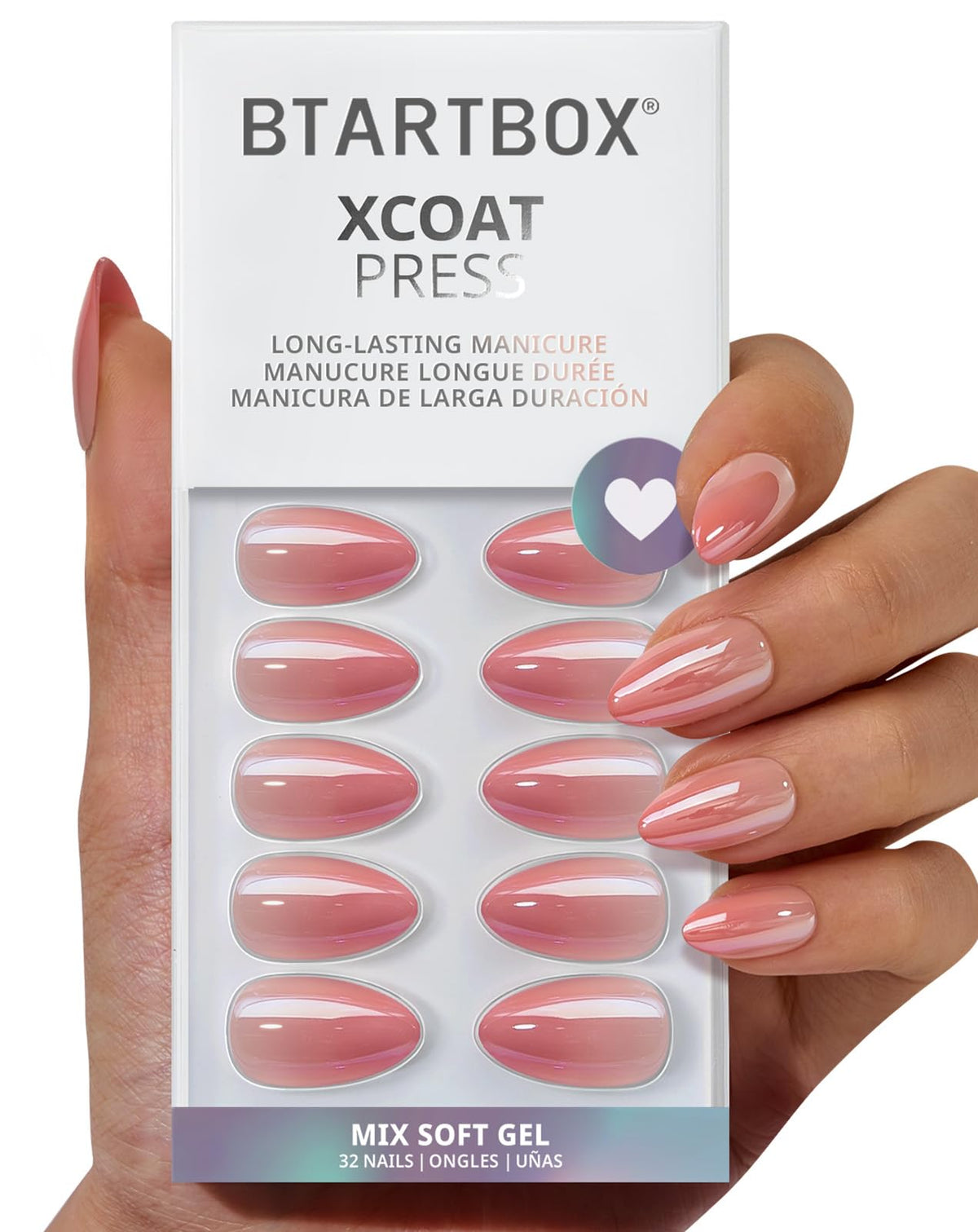 BTArtbox Press On Nails First Glimpse short almond shape in pink chrome