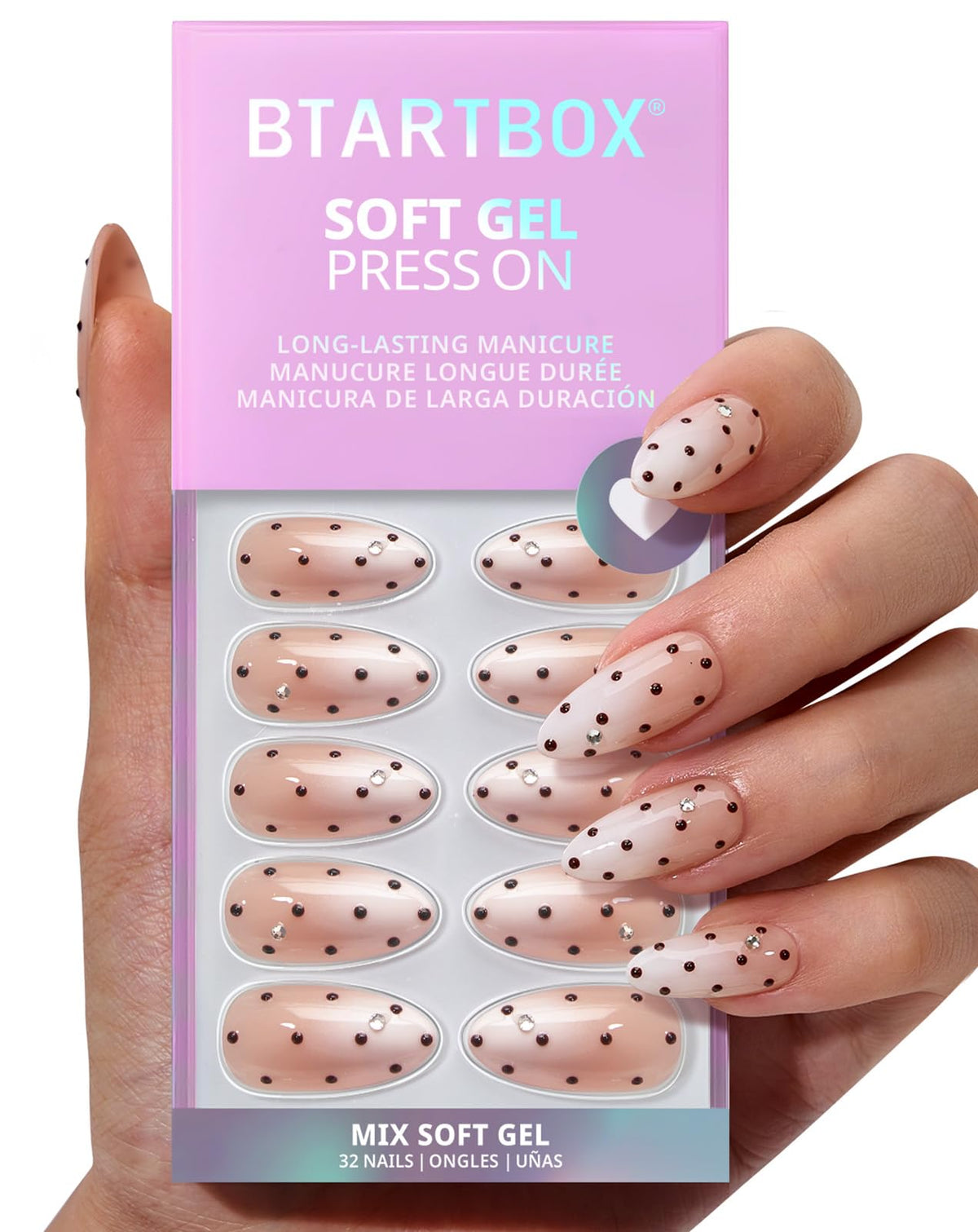 BTArtbox Press On Nails Gala Polka front view with polka dot design