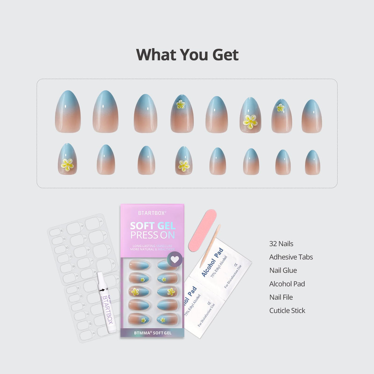BTArtbox Press On Nails Garden Party showing various sizes included