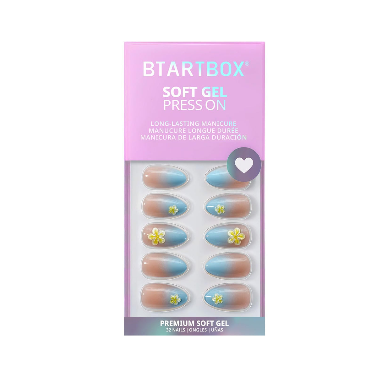 BTArtbox Press On Nails Garden Party with alcohol pads and wooden stick