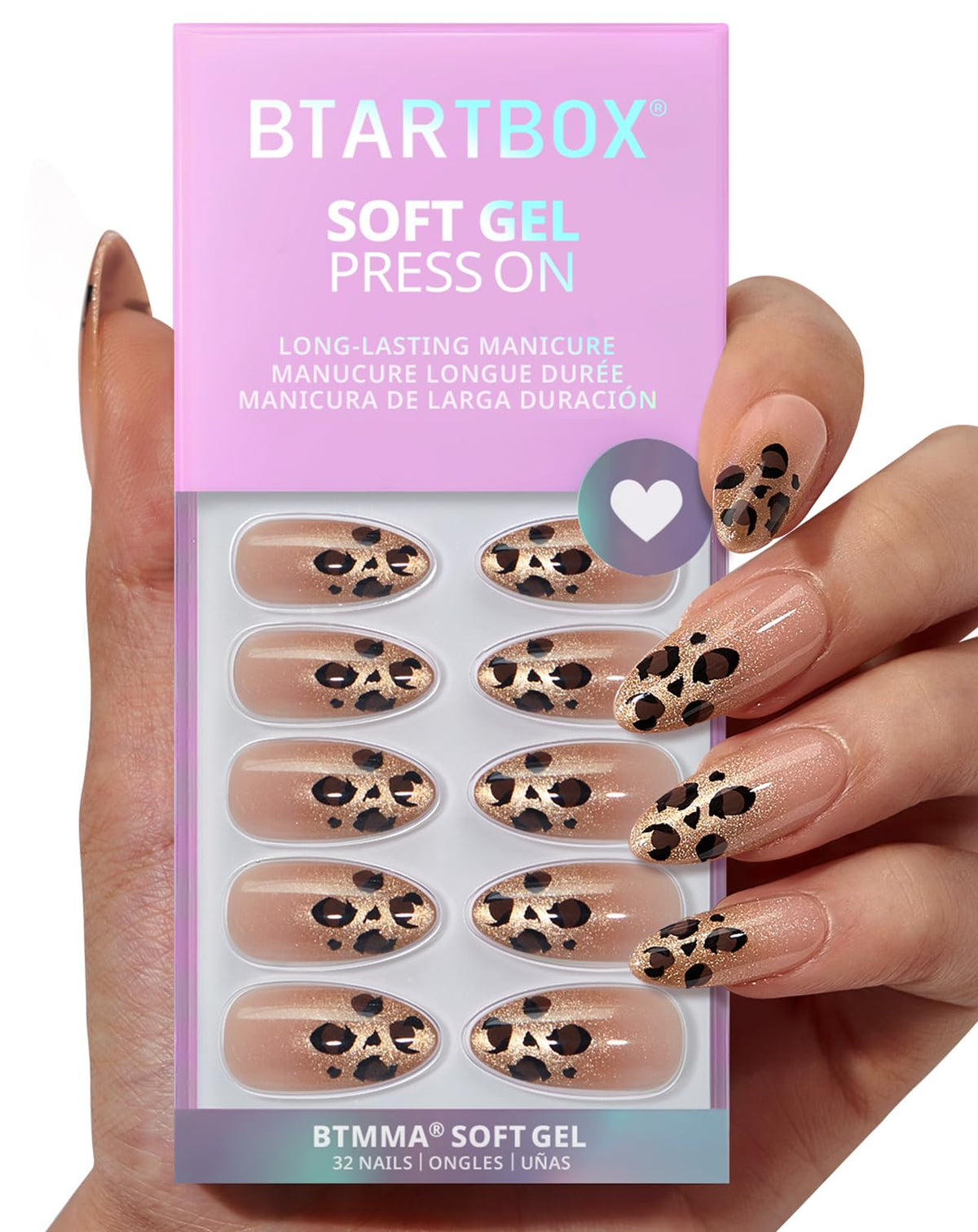 BTArtbox Press On Nails Gilder Roar front view with sparkly leopard design