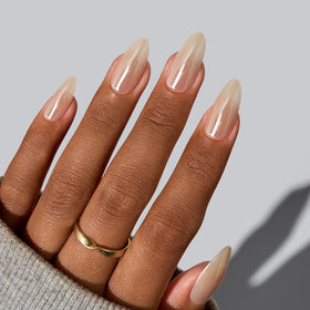 BTArtbox Press On Nails Glazed Donut close-up of chrome nude finish