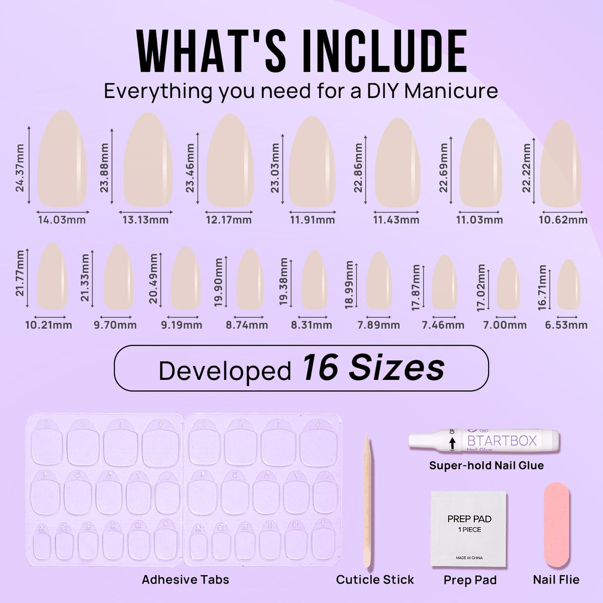 BTArtbox Press On Nails Glazed Donut showing various nail sizes